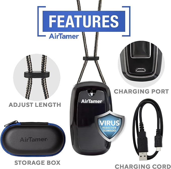 AirTamer A315 Advanced Rechargeable and Portable Air Negative Ion Generator | Proven Performance, Black with Black Leather Travel Case