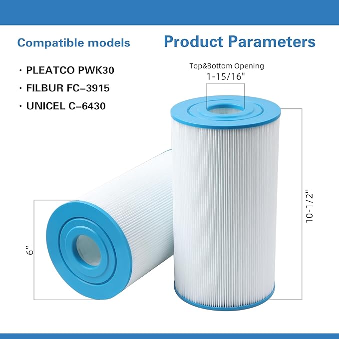 PWK30 Hot Springs Spa Filters, Compatible for Watkins 31489, Unicel C-6430, Filbur FC-3915, P/N0969601,73178, 73250, 71825, 30 sq.ft.Hot Tub Filter 3 Pack