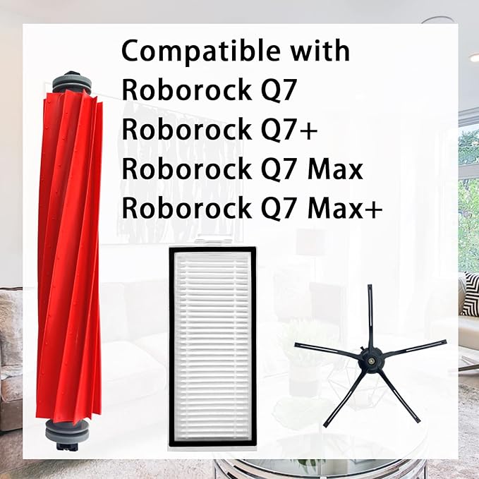Q7 Series Replacement Parts for Roborock Q7 Q7+ Q7 Max Q7 Max+ Robot Vacuum, 1 Main Brush,4 Side Brushes, 4 HEPA Filters