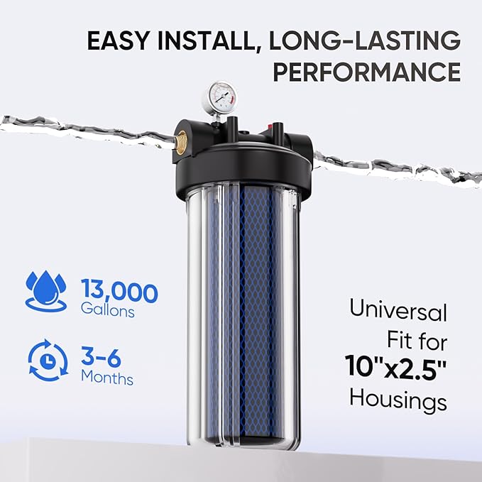 1 Micron 2.5" x 10" Whole House CTO Carbon Water Filter Cartridge Replacement for Under Sink Water Filter System, Dupont WFPFC8002, WFPFC9001, FXWTC, SCWH-5, WHEF-WHWC, WHCF-WHWC, AMZN-SCWH-5,2Pack