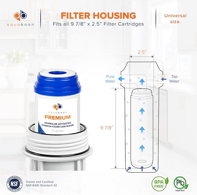 Aquaboon 5 Micron 10 x 2.5 Premium Granular Activated Carbon Water Filter Cartridge Replacement - GAC Filter Compatible with AP117, GAC-10, 6 Pack
