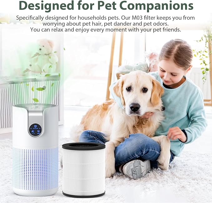 2 Pack M03 Replacement Filter Only Compatible with MOOKA M03 & B-D03 Air Purifier, Efficient Air Filter, 3-in-1 Pre-Filter, HEPA Filter, High-Efficiency Activated Carbon Filter Filtration System