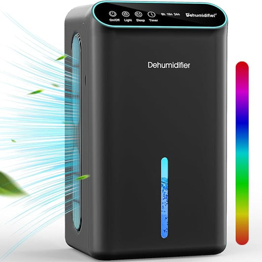 Dehumidifiers for Home, Up to 800 Sq.ft, 86oz Water Tank, Dehumidifiers for Bedroom with Essential Oil Diffuser, 7 Color LED Light, 24H Timer, Auto Shut-off, Ideal for Bathroom Basement Closet RV