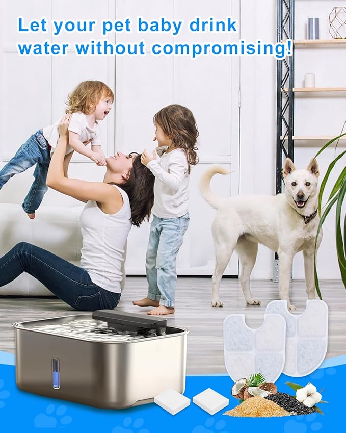 12+12 Pack Cat Water Fountain Filters Compatible with FEELNEEDY Dog Water Bowl Dispenser 3 Gal/12L, Pet Filter Replacement & Pump Filters Sponges for Large Dog Dispenser