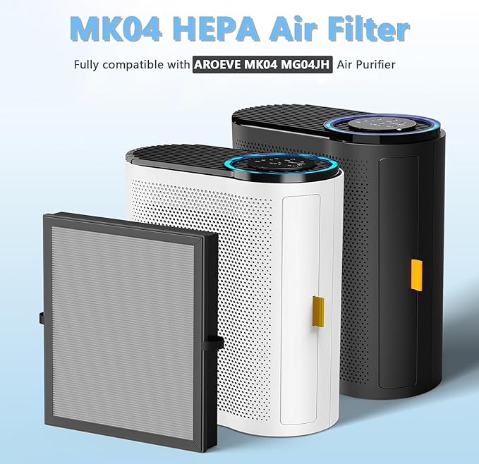 MK04 Air Filter Replacement for AROEVE MK04 Air Puri-fier, H13 Ture HEPA Filter for Dust Pet Dander Smoke for Bedroom, Replace Part# MK04LX Filter, Enhanced Smoke Removal Version, 2Pack