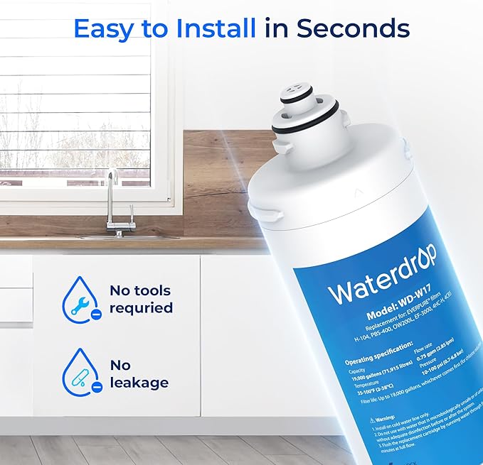 Waterdrop H-104 19000 Gallons, Replacement Cartridge for Everpure H-104, EV961211, EF-3000, PBS-400, OW200L, 6TO-BW, MR-100, MR-225, EV9262-71, EF9857-00, 0.5 Micron, Pack of 2