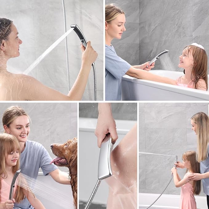 BRIGHT SHOWERS High Pressure Dual Shower Head Combo, Handheld Showerhead Rainfall Shower Head Combo with Black Face, 60 Inch Long Stainless Steel Shower Hose, Chrome