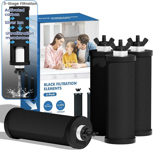 Black Purification Elements,Replacement Filters for ProOne® and Berkey® Filters,ProOne® Big+ or Berkey® Big Countertop Gravity Water Filter System and Purewell System (4 Pack)