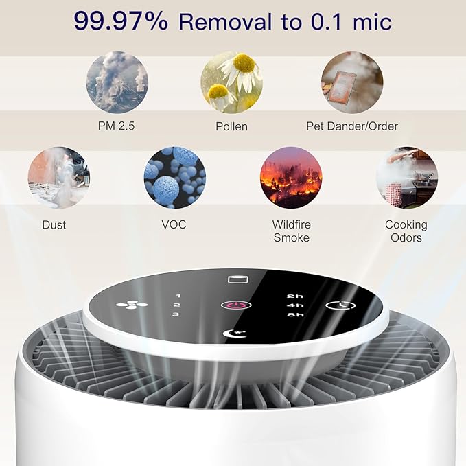 2 Pack Air Purifiers for Home Bedroom H13 True HEPA Air Filter Cleaner, Odor Eliminator, Remove Smoke Dust Pollen Pet Dander, Night Light For Home Living Room Dorm, Quiet 24dB Filtration System