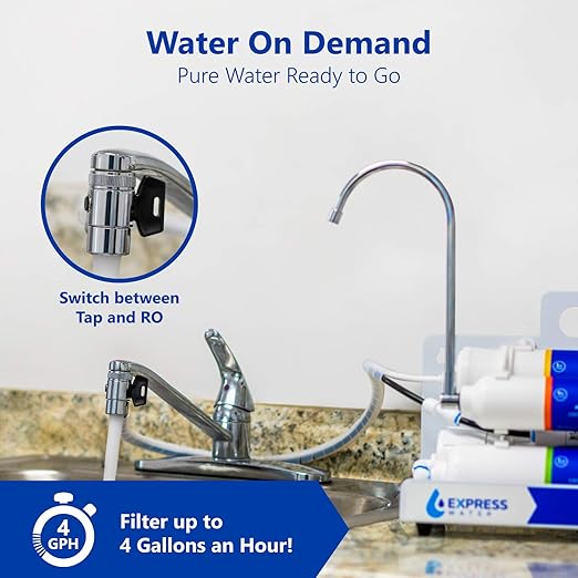 Express Water EZRO5 Countertop Reverse Osmosis Water Filtration System, Simple Set Up Faucet Filter, White