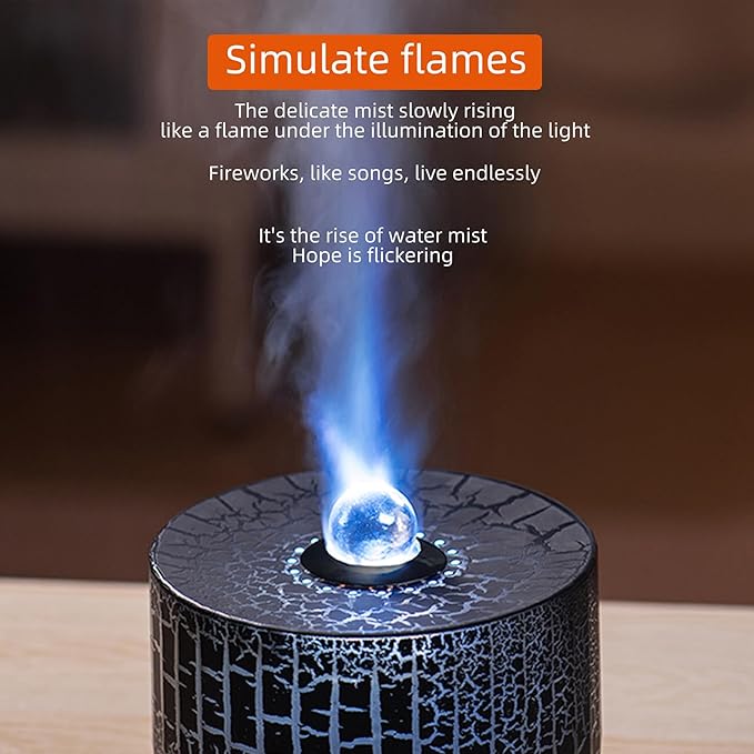 Volcano Essential Diffuser: 300ml Oil Diffuser with 7 Color Flame Light, Auto-Off Scent Humidifier with Remote Control for Large Room
