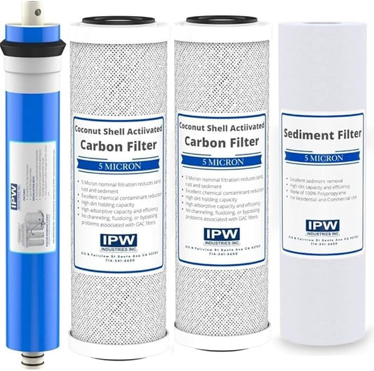 Complete 4-Pack RO Water Filter Replacement Kit for Krystal Pure KR10 System - Including Membrane RO Filter, Carbon Block Filters, and Polypropylene Sediment Filter