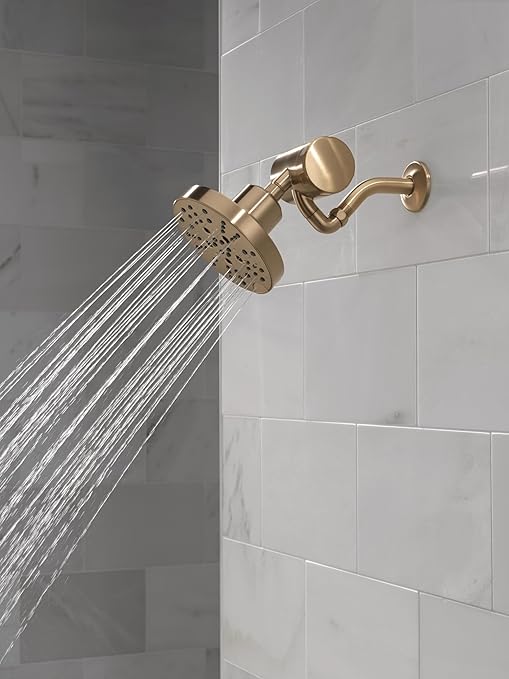 Delta Faucet 5-Setting H2Okinetic Shower Head Gold with Clarifi Premium Shower Filter Attachment with Filter
