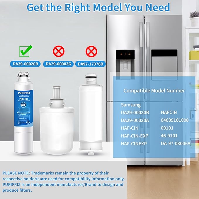2 Pack DA29-00020B Refrigerator Water Filter, Compatible with Samsungｮ HAF-CIN/EXP, DA29-00020A/B, DA29-00020B-1, RWF0700A, 469101,RF263BEAESR, RF28HMEDBSR, RS25J500DSR, 6 Month / 300 Gallon