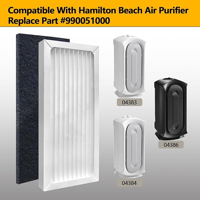 990051000 True HEPA Air Purifier Replacement Filter Compatible with Hamilton Beach TrueAir 04383 04384 04385 04386 Compact Pet Air Purifiers, 2 HEPA Filters and 4 Activated Carbon Pre-Filters
