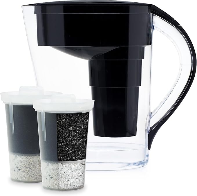 Santevia MINA Alkaline Water Filter Pitcher & Single Replacment Filter | Chlorine and Lead Filter | Water Purifier Pitcher | Home Water Filtration Pitcher | 9-Cup at Home Water Filter | Made in Canada