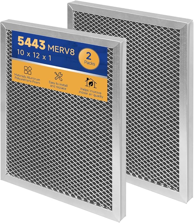 5443 Dehumidifier Filter MERV 8 Washable 10x12x1 Compatible with Whole-House Dehumidifiers Models 1830 1850 1852 and Ventilation Models 8191 8192 Replacement Filter 2 Packs