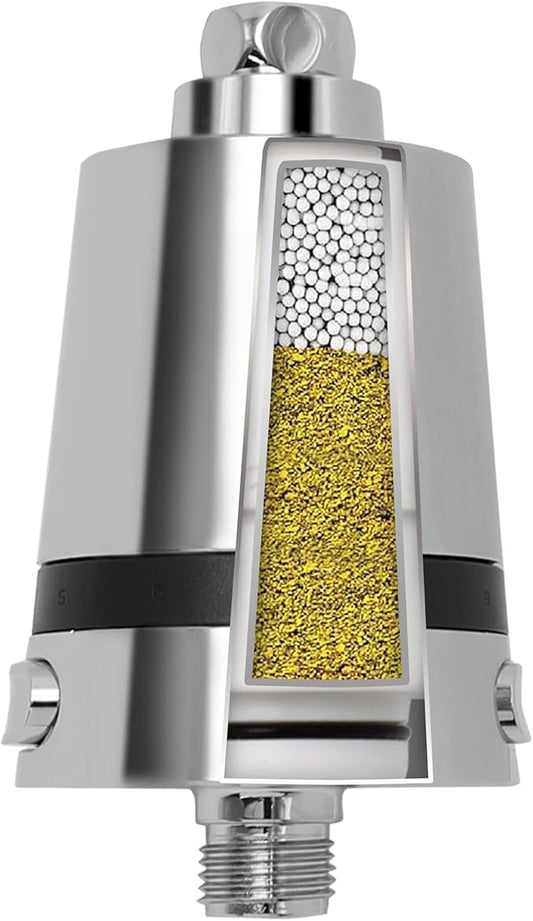Hard Water Shower Filter - Removes Chlorine, Heavy Metals & Scale - KDF Technology for Softer Skin & Hair - Fits Most Rain & Handheld Showerheads - (CP Version)