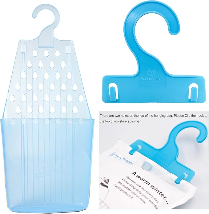 Moisture Absorber Packets with Plastic Case & Hook, Odor Eliminator, Leak Proof, Fragrance Free, Humidity Packs, Hanging Closet Dehumidifier Bags, Moisture Absorber (4 Packs)