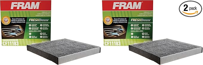 FRAM Fresh Breeze Cabin Air Filter Replacement for Car Passenger Compartment w/Arm and Hammer Baking Soda, Easy Install, CF11183 for Select Dodge and Jeep vehicles, white (Pack of 2)