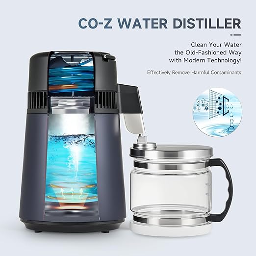 CO-Z 1.1 Gallon Water Distiller, 4L Countertop Distilled Water Machine with Glass Pot, 750W Distilled Water Maker for Pure Water, 304 Stainless Steel Water Distiller Machine for Home Office Travel