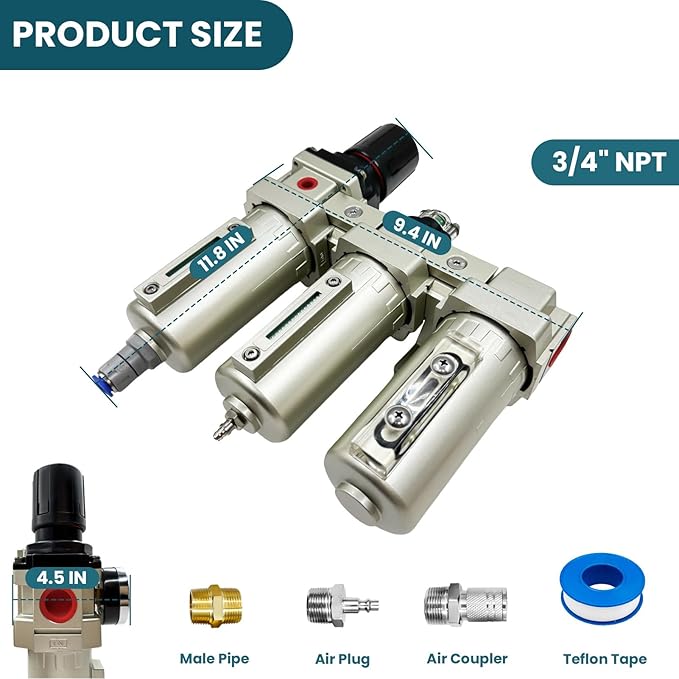 Upgraded 3/4" NPT Heavy Duty Industrial Grade 3 Stage Air Drying System, Particulate Filter, Coalescing Filter, Desiccant Dryer & Air Regulator - for Plasma Cutter, Paint Spray（Auto Drain）