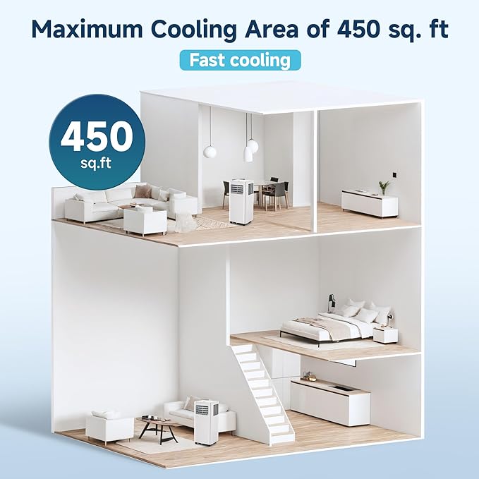 10,000 BTU Portable Air Conditioners,4 Modes Portable Ac Units Cools Up to 450 Sq.Ft,Dehumidifier,Fan,With Remote Control,LED Display, Window Mounting Kit,Suitable for Bedroom,Living Room,Office