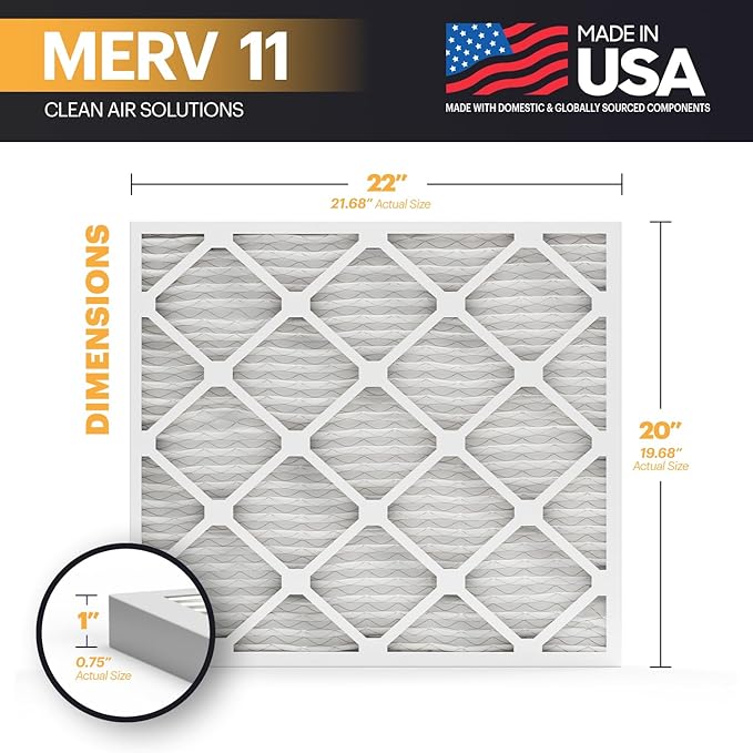 BNX TruFilter 20x22x1 Air Filter MERV 11 (12-Pack)- MADE IN USA - Allergen Defense Electrostatic Pleated Air Conditioner HVAC AC Furnace Filters for Allergies, Dust, Pet, Smoke, Allergy MPR 1200 FPR 7