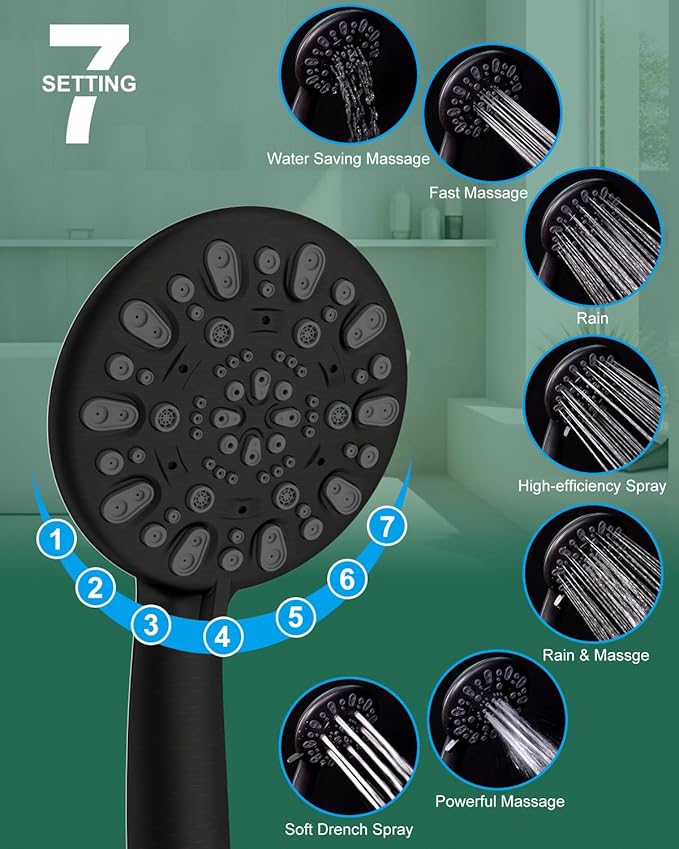 10'' Self-cleaning Rain Shower Head, High Pressure Handheld Shower Head, Showerhead Combo with 12'' Adjustable Curved Shower Extension Arm, 7-Spray, 71'' Hose, Showerhead Holder, Oil-Rubbed Bronze