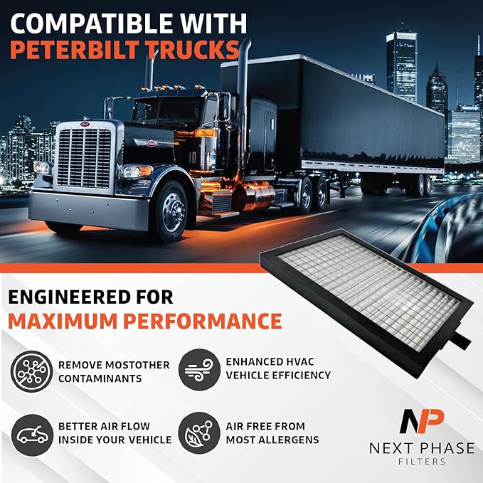 Cabin Filter - Pack of 1 - Compatible with 1992-2000 Peterbilt Trucks 379- Cabin Air Filter Replacement – Replaces O.E. 5X000180, Baldwin PA5321, Donaldson P614224, Luberfiner CAF24006, Wix 24116