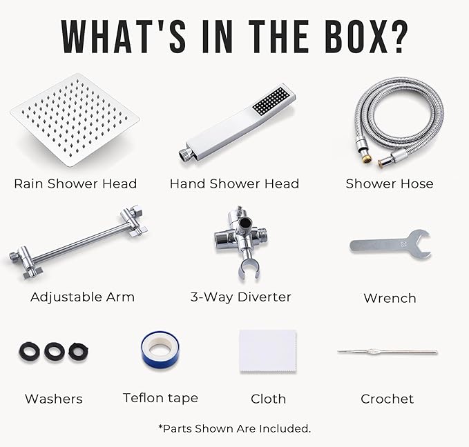 G-Promise All Metal 8 Inch Dual Square Shower Head with Handheld Spray Combo, Rain Shower Head, Adjustable Extension Arm, Smooth 3-Way Diverter, 71 Inch Extra Long Hose - A Bathroom Upgrade (Chrome)