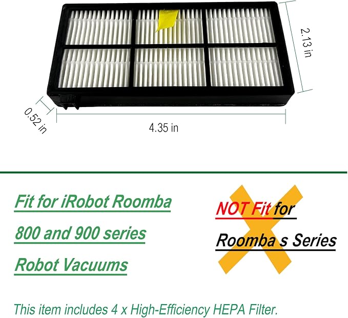 Dttery High Efficiency HEPA Filter Kit Replacement for iRobot Roomba 800, 900 Series Robot Vacuums Part Accessories 4636433, 4 Pack