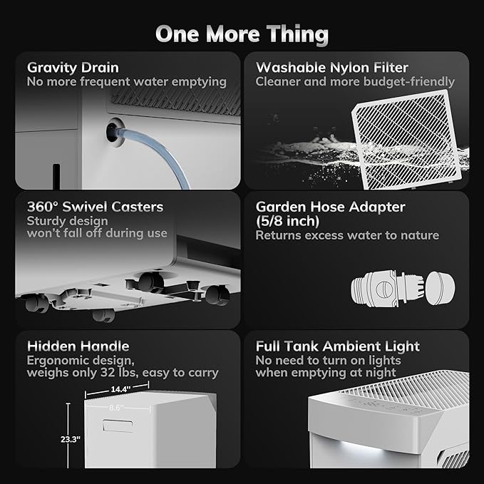 4500 Sq.Ft Energy Star 2025 Dehumidifier,AEOCKY Max 74 Pint/D(Standard 52Pint/D) Smart Compressor Dehumidifier with Drain Hose, Intelligent Humidistat,for Basement,Bedroom,Home,Bathroom