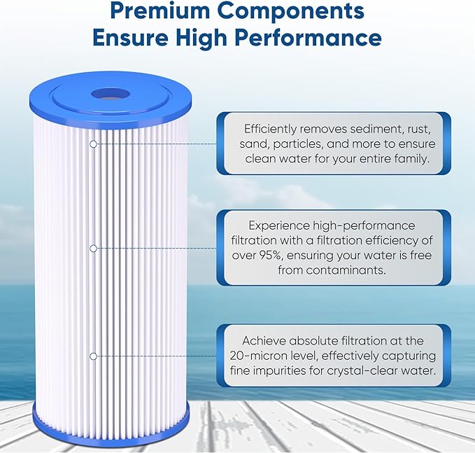 PUREPLUS 20 Micron 10" x 4.5" Whole House Pleated Sediment Filter for Well Water, Replacement Cartridge for GE FXHSC, Culligan R50-BBSA, Pentek R50-BB, DuPont WFHDC3001, W50PEHD, GXWH40L, 2Pack