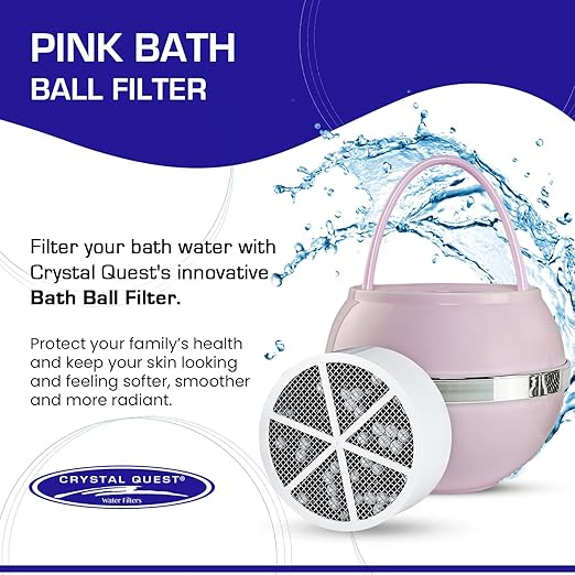 Crystal Quest Bath Ball & Replacement Filter Cartridge Bundle - Water Filter System-Reduce Contaminants for Softer &Smoother Skin-Effortless & Quick Installation|Bundle and Save (Pink)