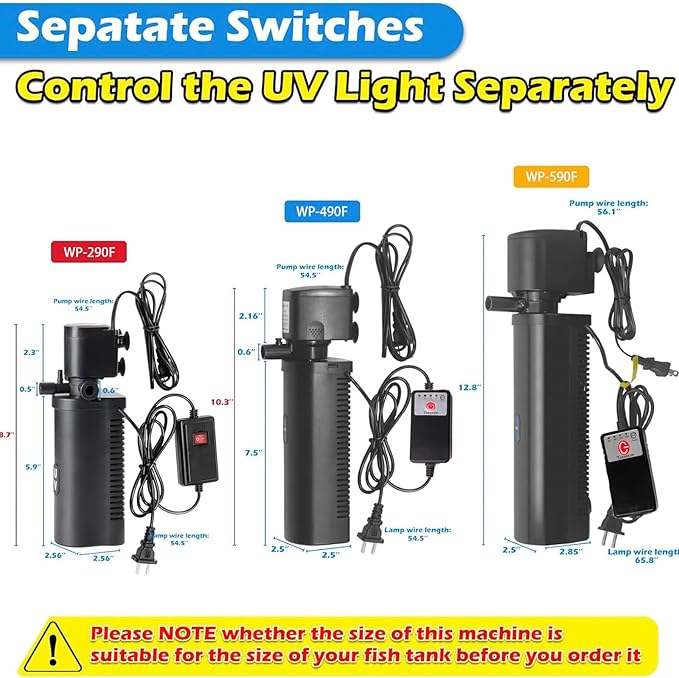 Aquarium U-V Filter 158GPH for 10-45 Gallon Small Betta Fish Turtle Tank, Internal Filter w/ Aeration Bio Sponge Green Clean Machine Green Killing Deodorization Keep Saltwater Freshwater Crystal Clear
