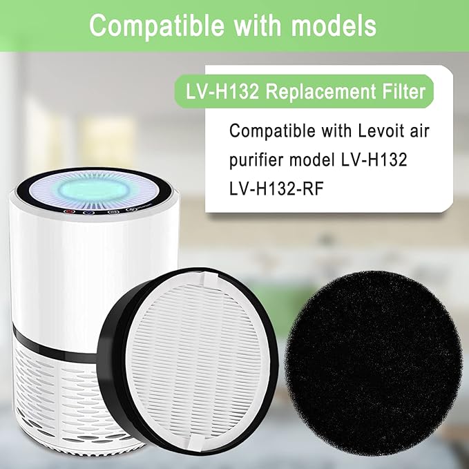 4 Pack LV-H132 Replacement Filter Compatible for LEVOIT LV-H132 Air Purifier LV-H132-RF, H13 True HEPA Filter, Activated Carbon Filter, Replace Part LV-H132-RF