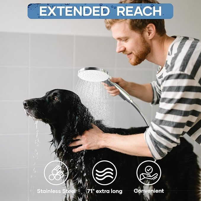 8.6 inch High Pressure 3-Way Shower Heads Combo, Pulsating Rainfall Shower Head, 6-Settings Dual Shower Head with Handheld Hose 6ft Chrome