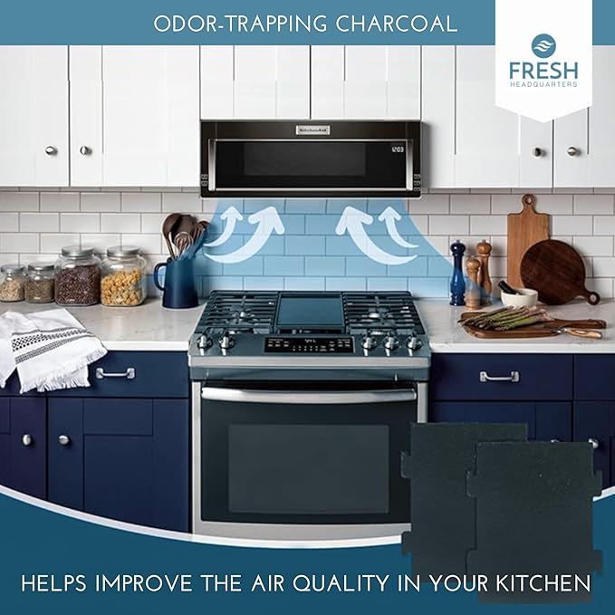 2-Pack Notched Activated Carbon Charcoal Microwave Hood Filters - 9.75" x 7.25" Microwave Hood Filters - Compatible with Whirlpool OTR Models and KitchenAid Models, Made in USA