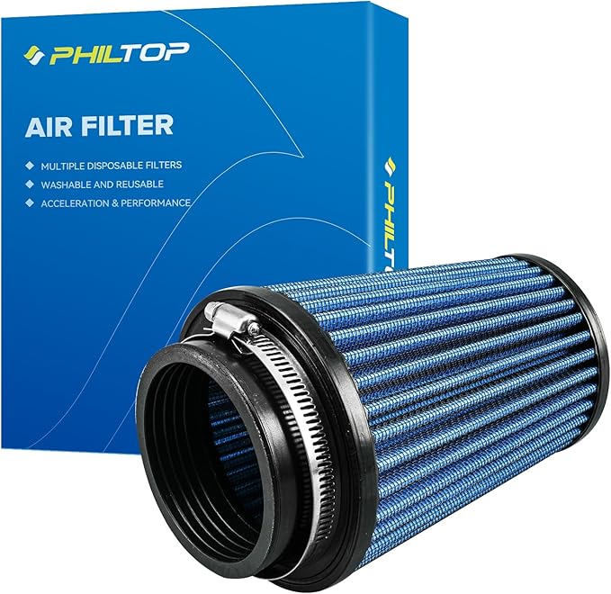PHILTOP Universal Clamp-On Air Intake Filter, High Performance, Washable, Replacement Air Filter: High Flow Air Filter Flange Diameter: 3 In, Filter Height: 5.75 In, Flange Length: 0.75 In