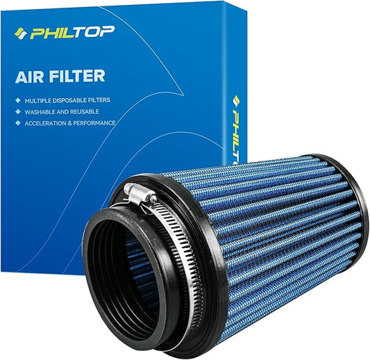 PHILTOP Universal Clamp-On Air Intake Filter, High Performance, Washable, Replacement Air Filter: High Flow Air Filter Flange Diameter: 3 In, Filter Height: 5.75 In, Flange Length: 0.75 In