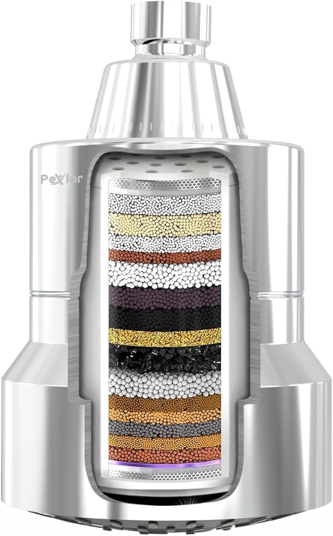 Multi Stage Shower Head Filter for Hard Water, Shower Water Filter for Removing Chlorine and Fluoride, Hard Water Shower Filter Improves on Skin, Hair and Nails, Polished Chrome - 3 Spray Mode