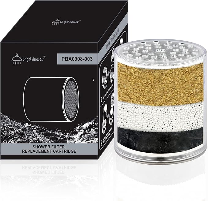 BRIGHT SHOWERS Replacement Shower Filter Cartridge for Hard Water, High Output Multi Stage Shower Filter Removes Chlorine, Fluoride, Heavy Metals and Dry Itchy Skin