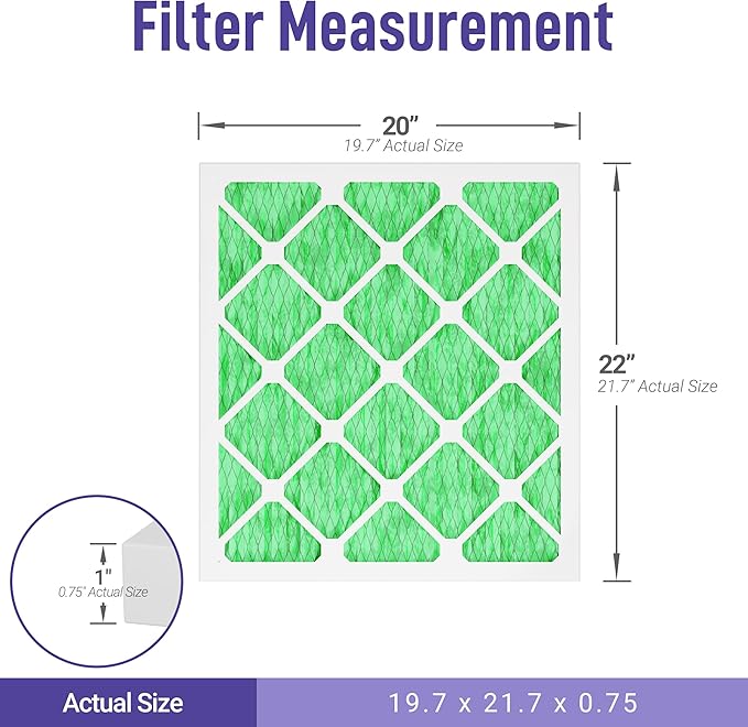 Maycold 20x22x1 MERV 13 Furnace Air Filter (6-Pack), High-Performance HVAC AC Filters for Home Use, Actual Size: 19.70” x 21.70” x 0.75”, Individually Wrapped in Plastic