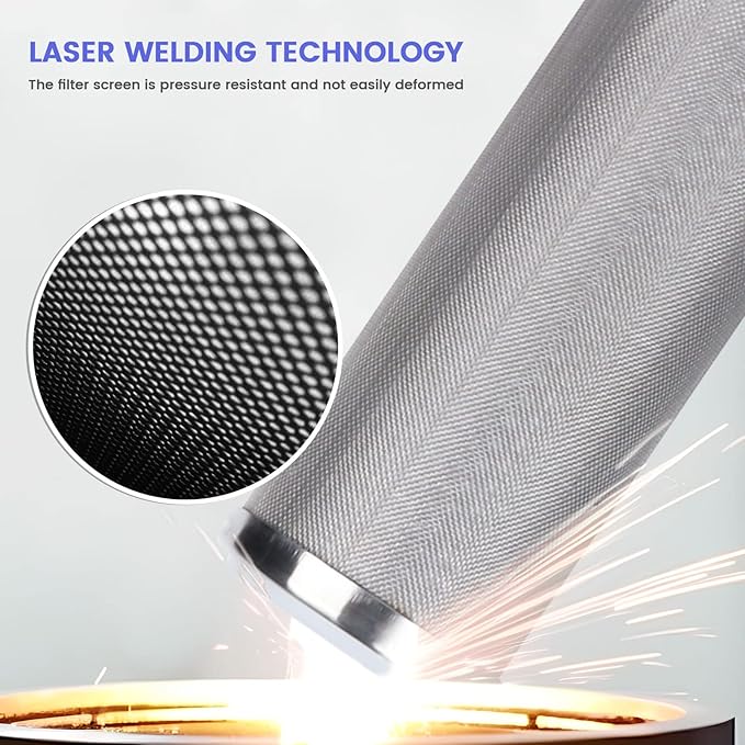 Amwater Stainless Steel Cleanable Wire Mesh Filter Cartridge 10”Length,2.5"OD(300 Micron)