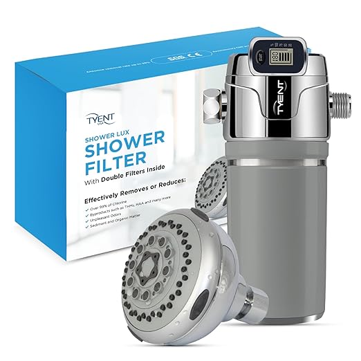 Tyent - Shower Lux Filter - High Output Showerhead Filter - Multiple Water Pressure Settings - Electronic Filter Replacement Reminder - Luxurious Shower Experience