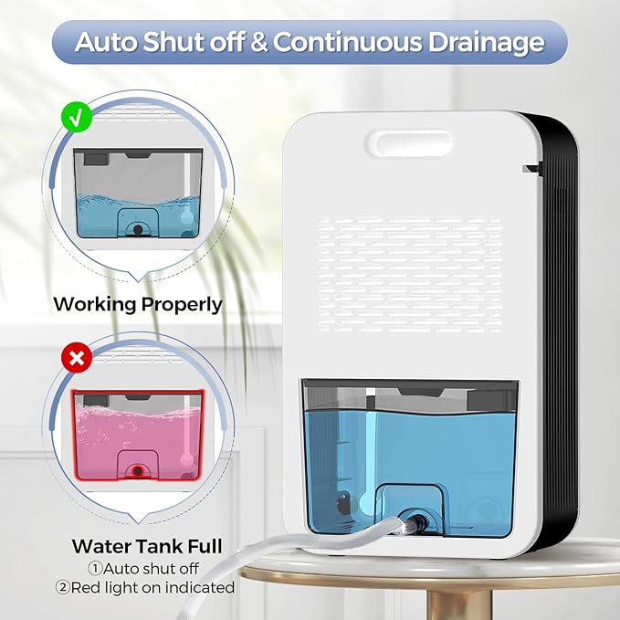 Dehumidifier, Dehumidifiers for Home (1000 sq.ft), 98 OZ Dehumidifier for Basement Bathroom Bedroom, Auto Shut Off Dehumidifiers, Timer Setting, Digital Display, Drain Hose, 7 Colors Light, White