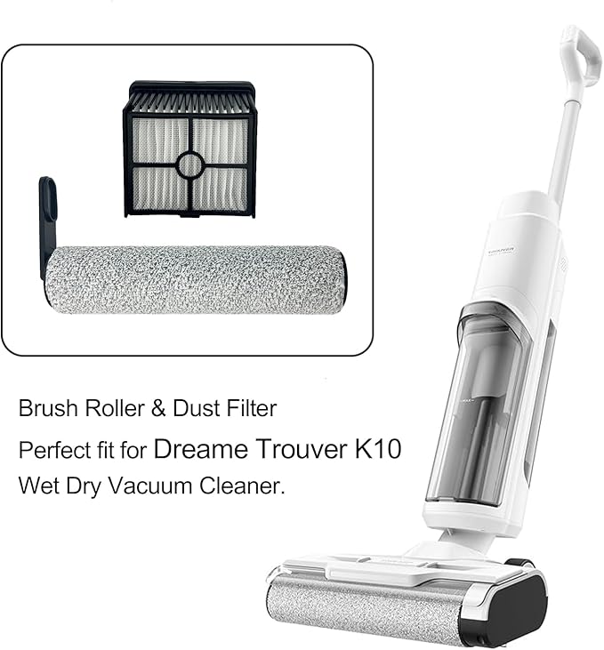 Replacement Brush Roller & Filter Kit for DREAME K10/K10 Pro, 2X Brush Rolls + 2X HEPA Filters + 1 Cleaning Tool, Compatible with Trouver K10 & K10 Pro Cordless Wet/Dry Vacuum