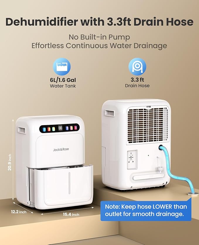 52 Pint Basement Dehumidifier with Drain Hose, 3.3ft, Dehumidifier for Bedroom and Bathroom, Most Efficient Energy Star 2024, 6L Water Tank, Maximum Applicable Area 4500 Sq.Ft