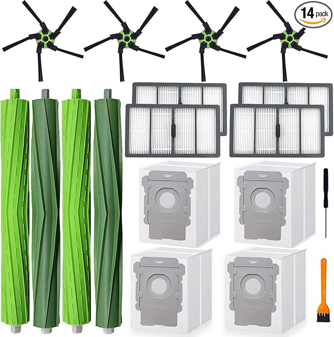 S9 replacement parts for roo-mba s9(9150) s9+ s9 Plus(9550) Series Vacuum Cleaner,4 Filters, 4 Corner Brushes, 2 Set of Multi-Surface Rubber Brushes,4 Automatic Dirt Disposal Bags,2 tools